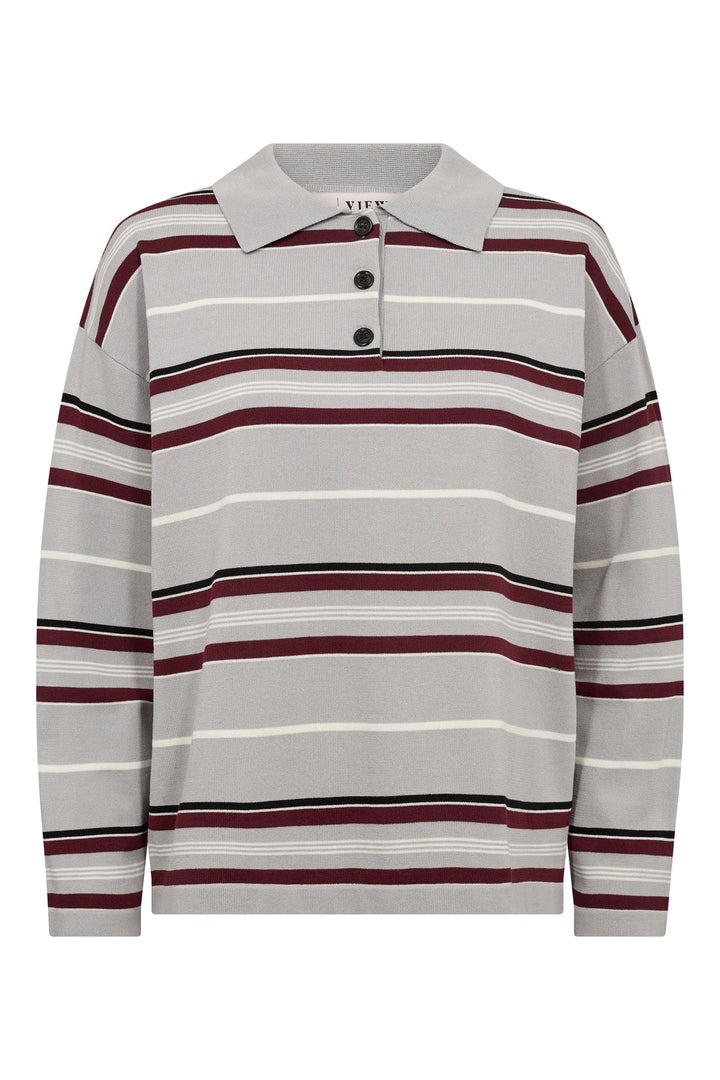 Polo long sleeve stripe knit blouse