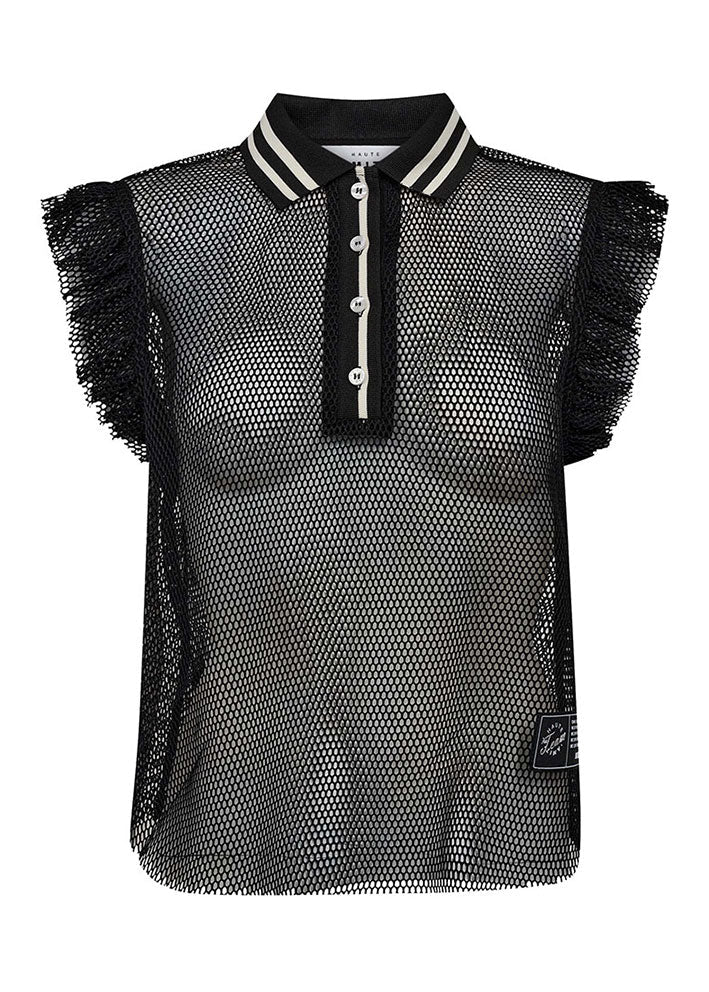 Net frill polo top