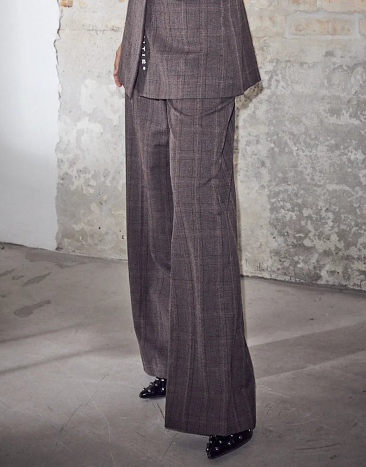 check fit plain pant