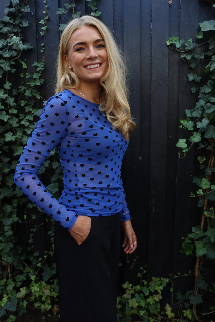 Mesh electric blue flock heart