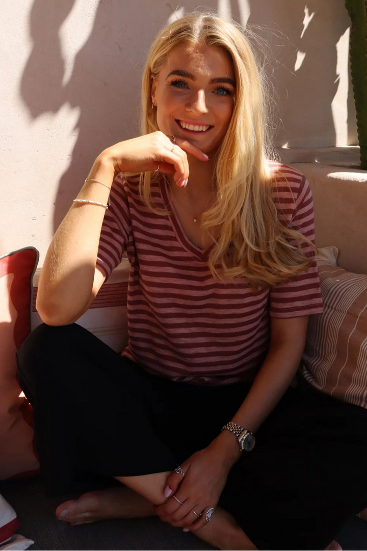 Ulla SS vneck stripe-tshirt