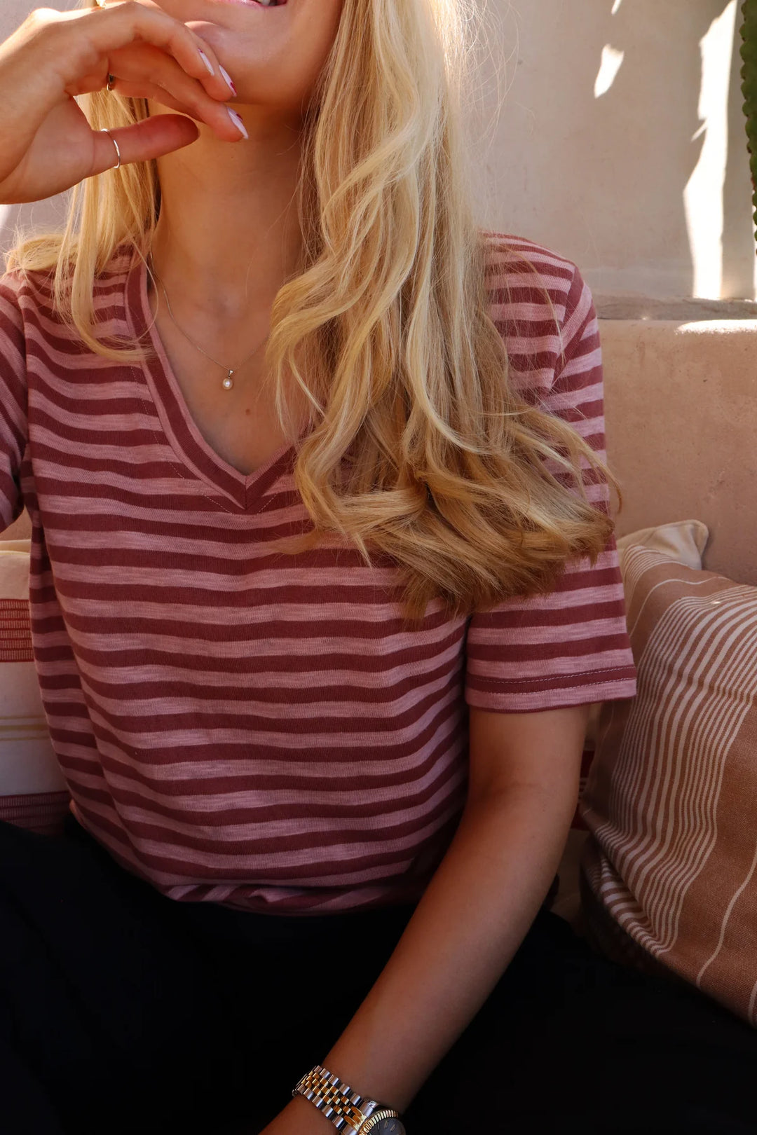 Ulla SS vneck stripe-tshirt