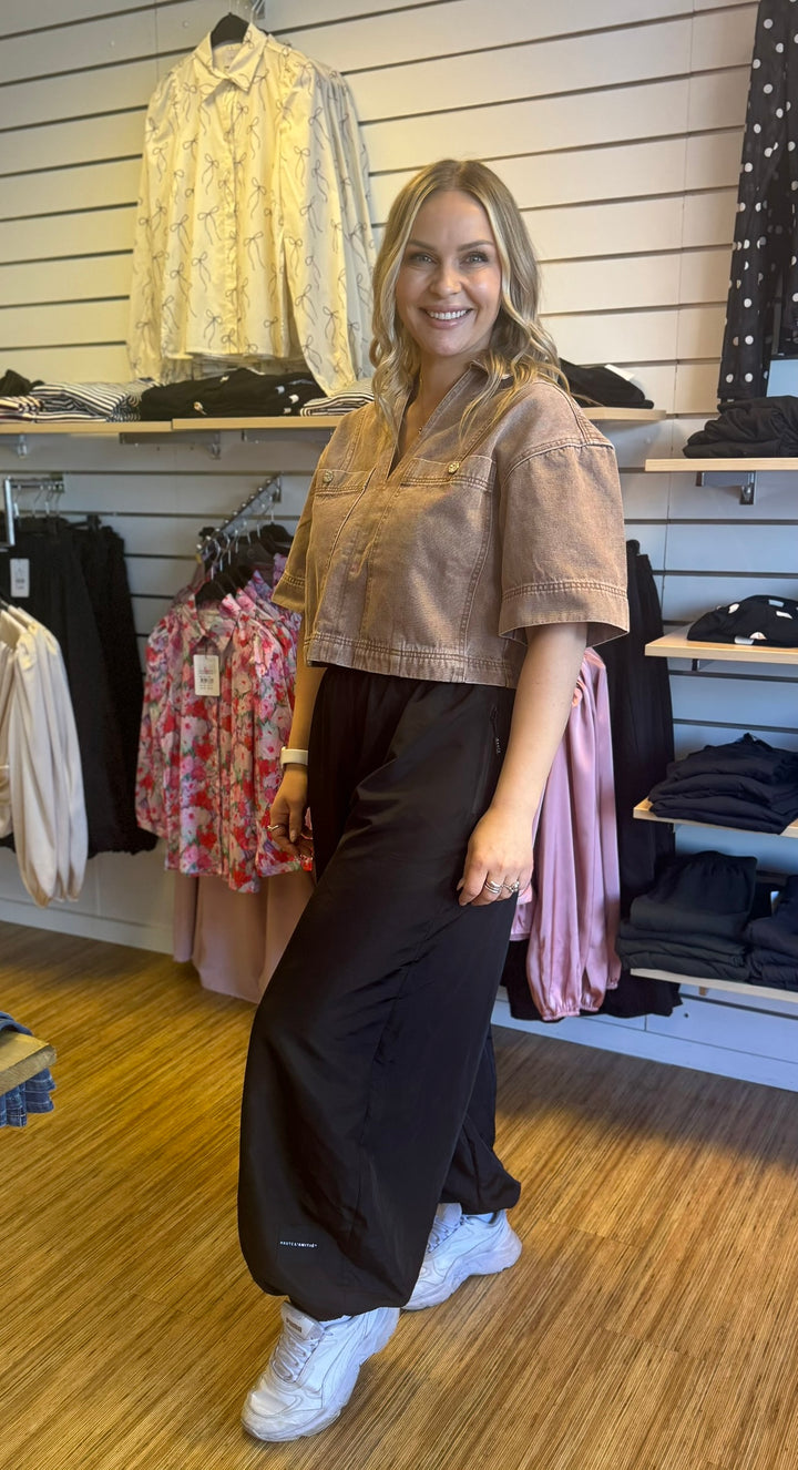 Drew denim top camel