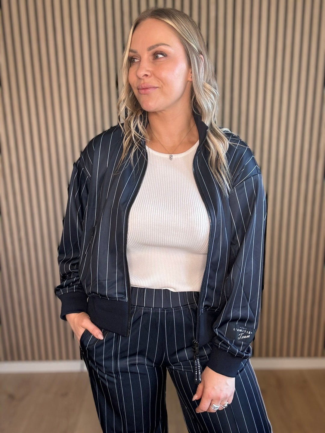 Pin stripe zip sweat