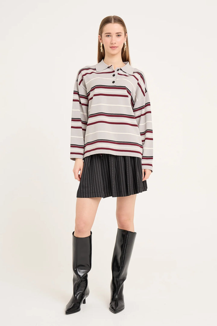Polo long sleeve stripe knit blouse