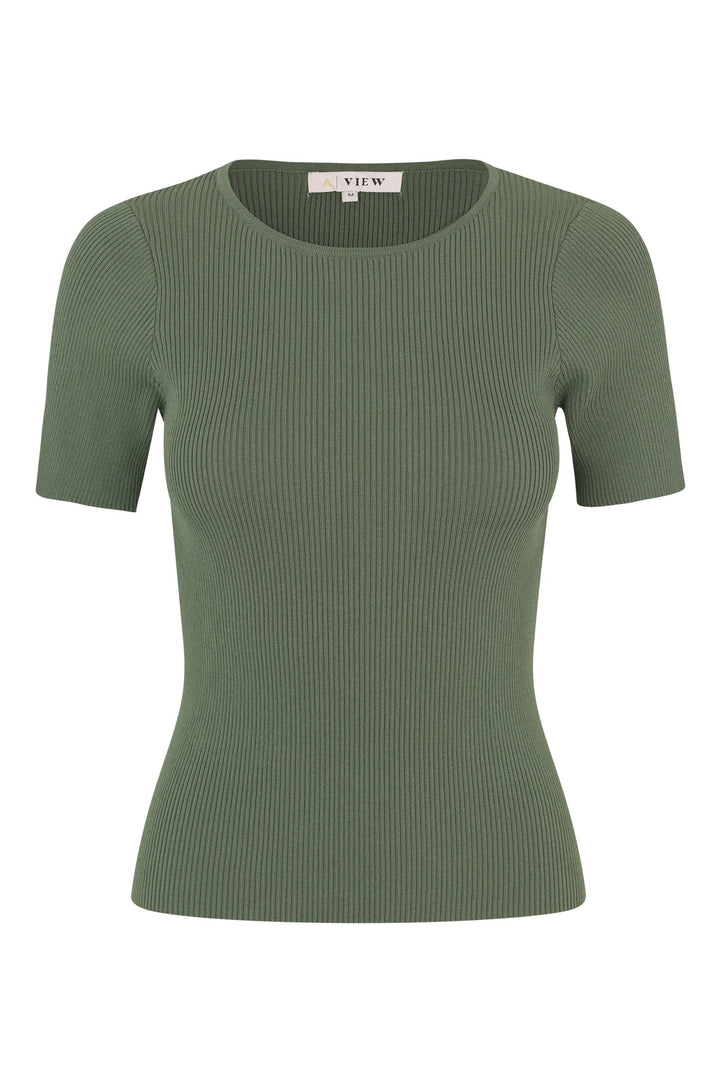 Rib knit short sleeve top