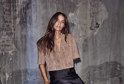 Drew denim top camel