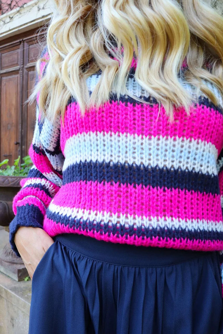 Navy pink creme striped