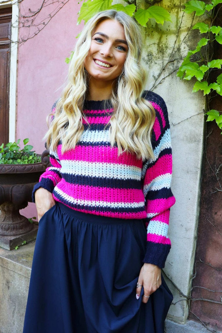 Navy pink creme striped