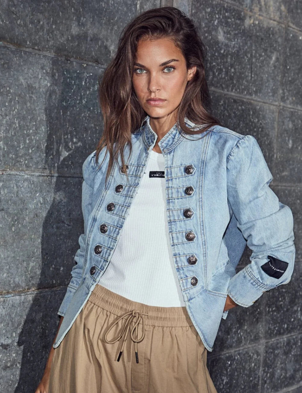 Bleached denim uniform jacket